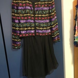 Evening wear sequined waist length jacket & skirt